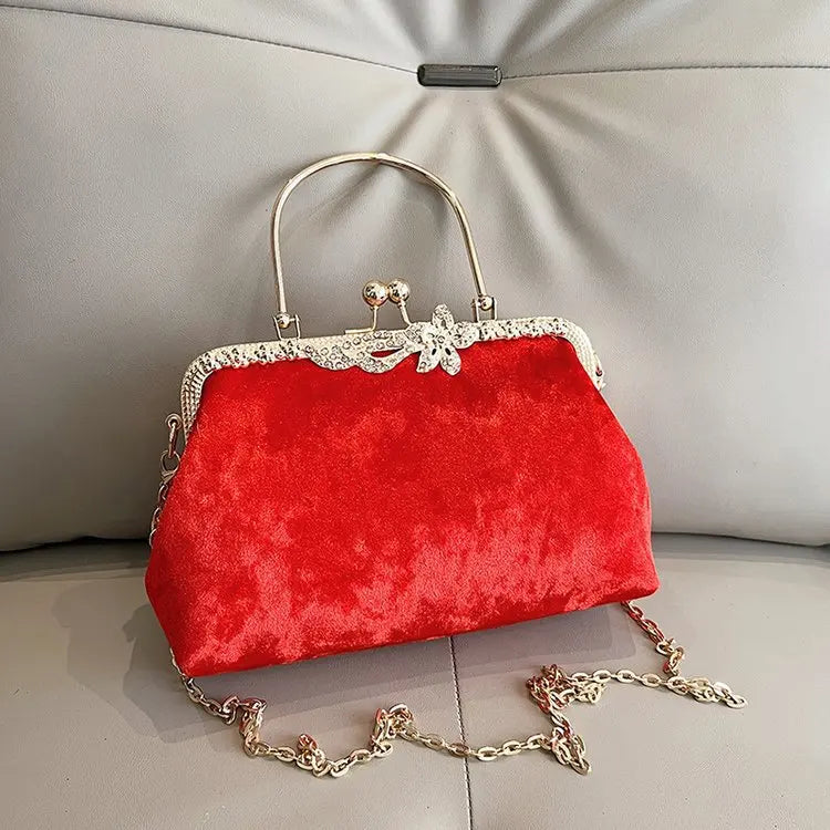 Corduroy evening clutch bag with wrist strap