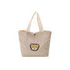 Women’s corduroy shoulder tote bag with front patch