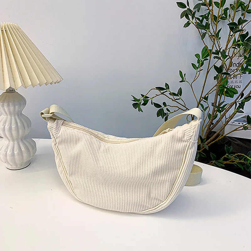 Corduroy handbag with adjustable shoulder strap