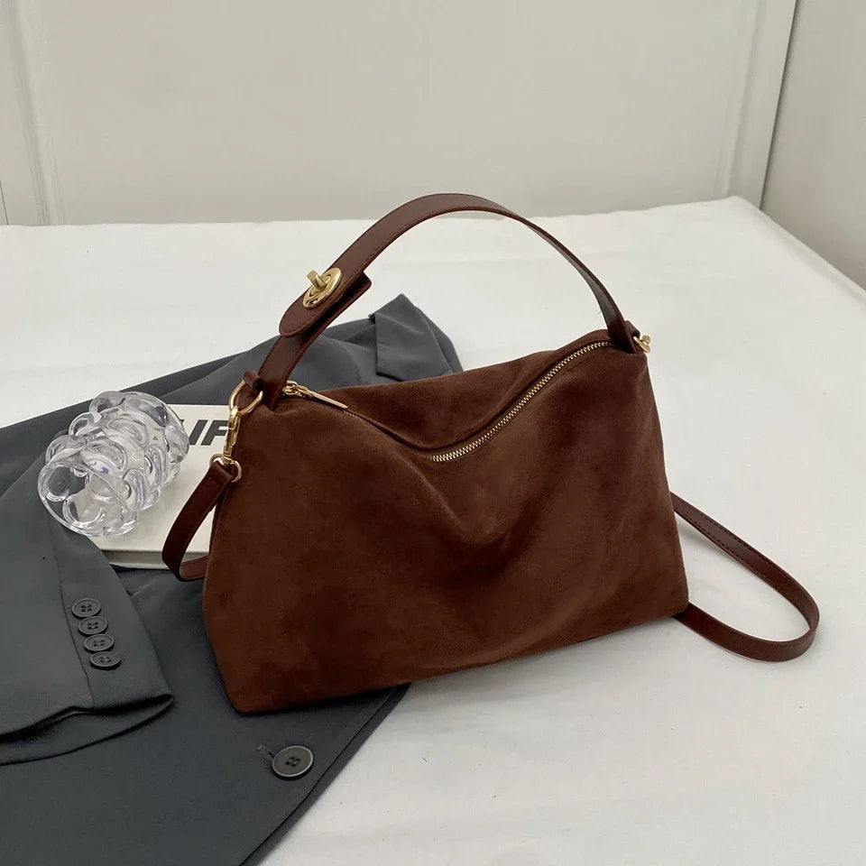 Everyday suede shoulder purse with secure zipper