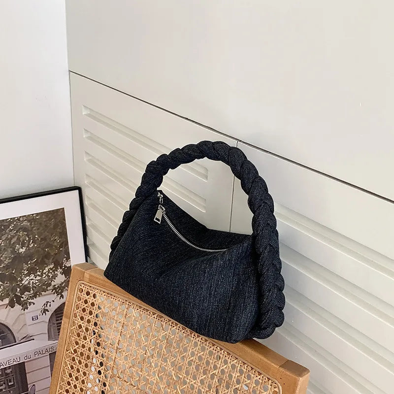 Classic blue denim purse with top handle