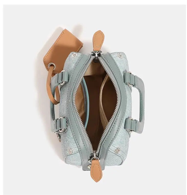 Structured denim crossbody handbag