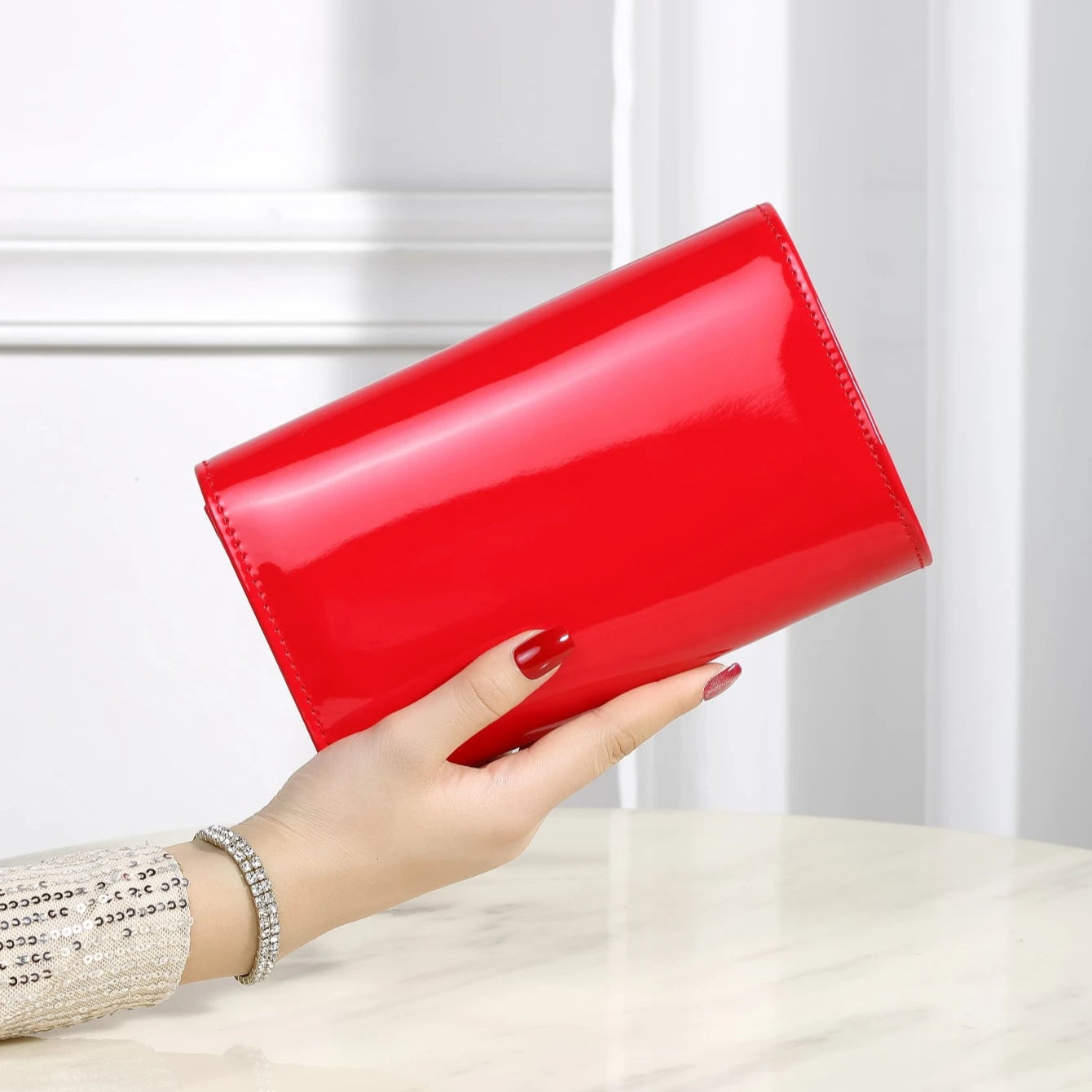 Minimal leather handbag with slim profile
