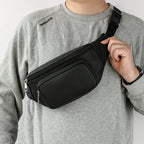 Large capacity leather bum bag for men