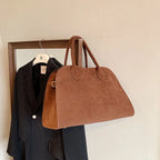 Suede handbag with double handle