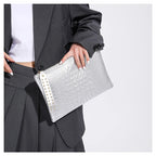 Crocodile texture leather clutch bag