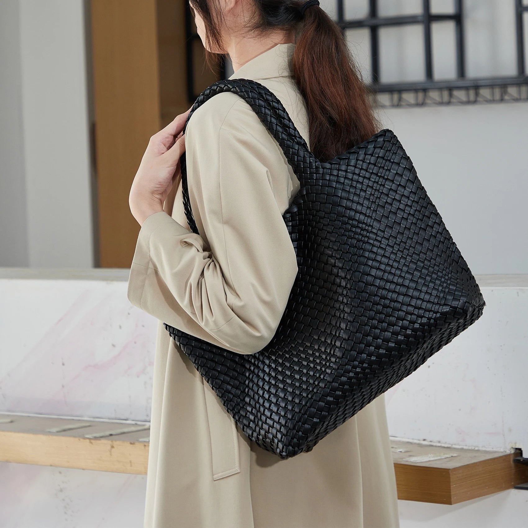 Trendy leather tote bag
