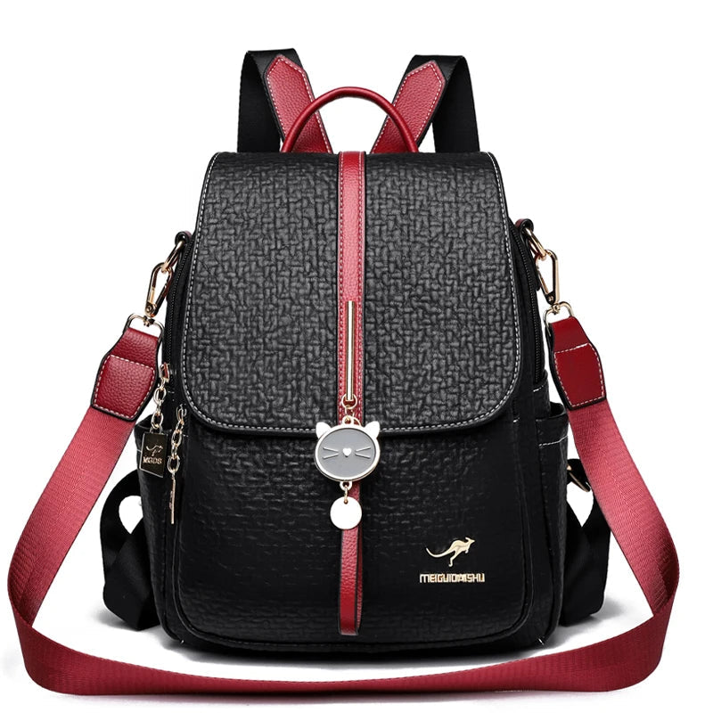 Contrast-strap leather backpack