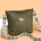 Large capacity corduroy shoulder handbag