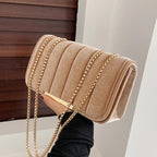 Luxury corduroy handbag with gold chain strap