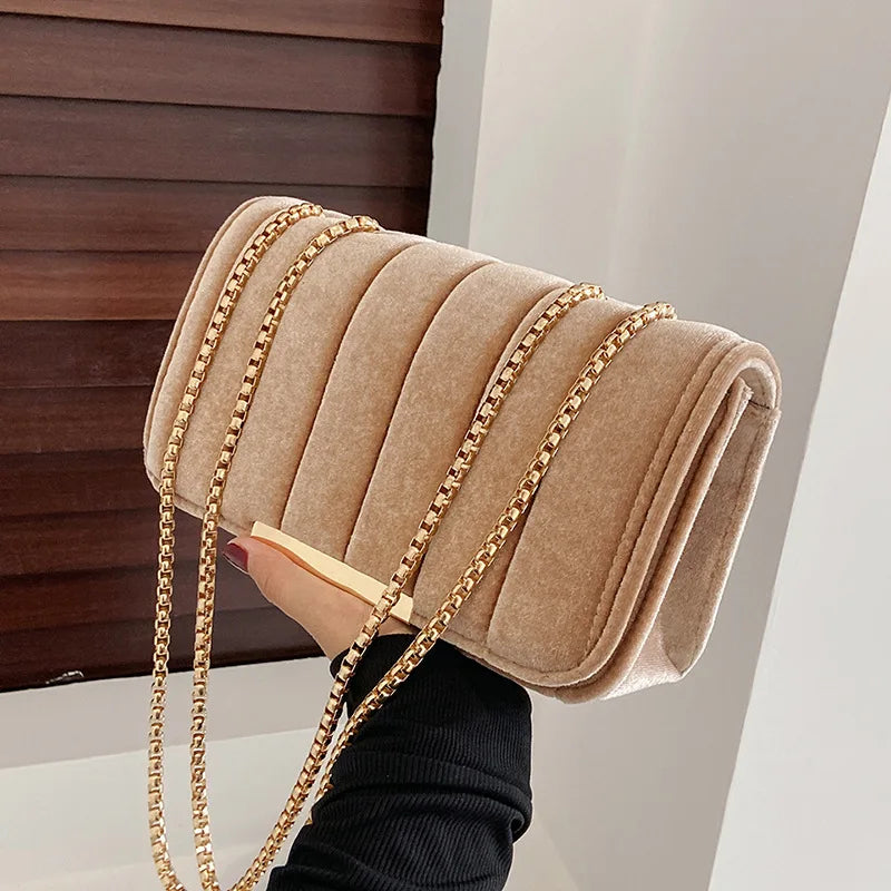 Luxury corduroy handbag with gold chain strap