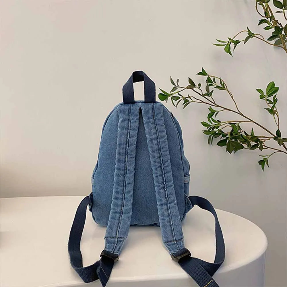 Embroidered women's denim backpack