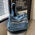 Multi-pockets denim shoulder bag for women