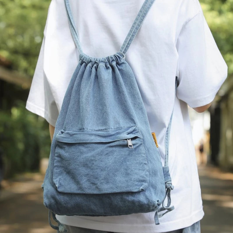 Casual denim drawstring backpack