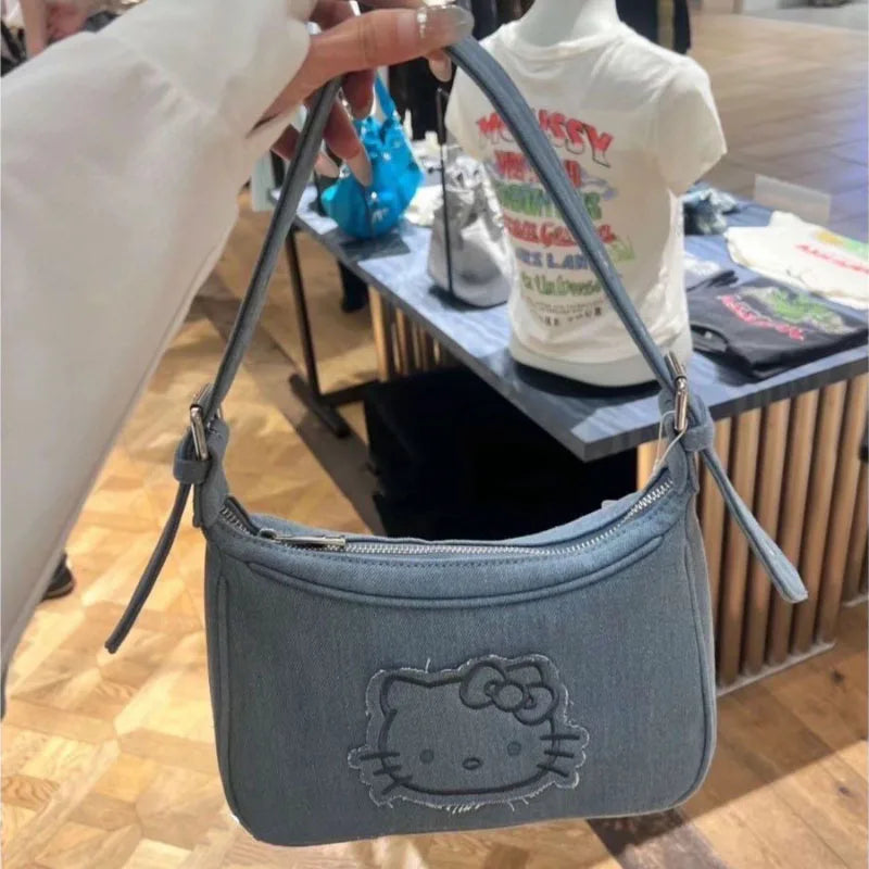 Soft denim shoulder handbag