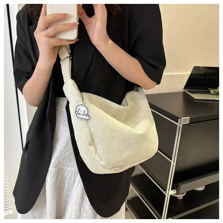 Corduroy handbag with adjustable shoulder strap