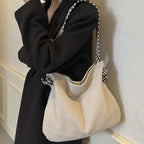 Corduroy handbag with wide shoulder strap