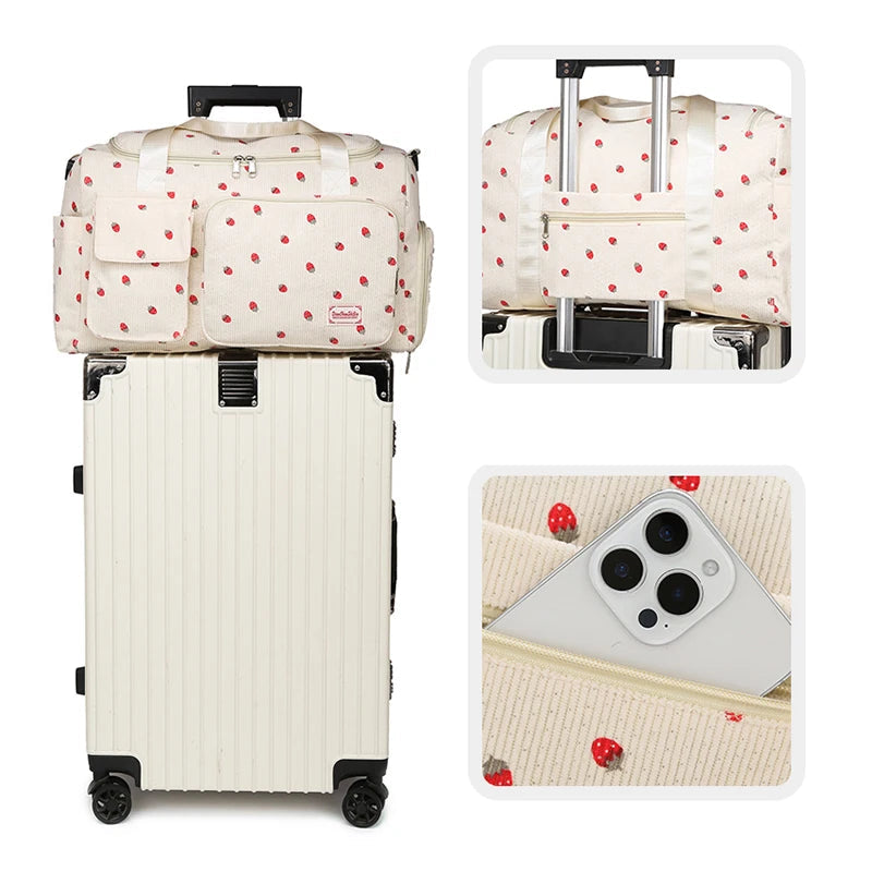 Corduroy travel toiletry bag with shoulder strap