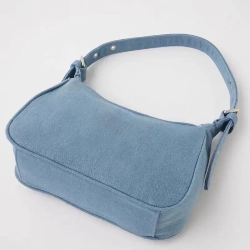 Soft denim shoulder handbag