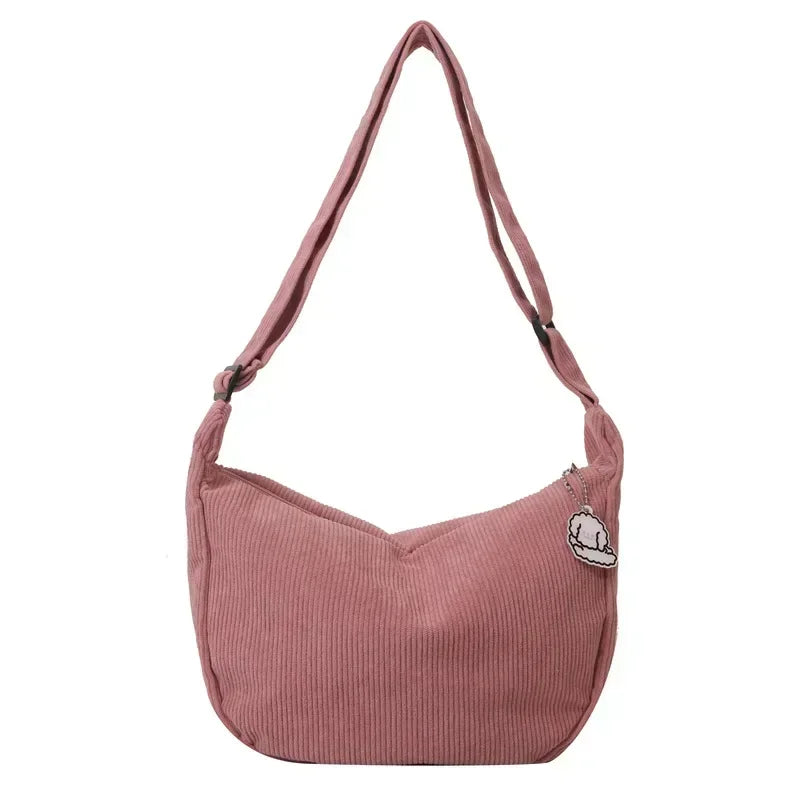 Corduroy handbag with adjustable shoulder strap