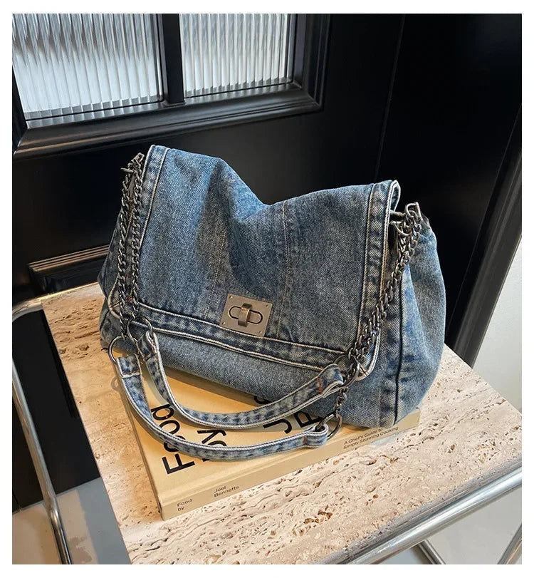 Large capacity denim handbag