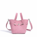 Designer-inspired suede handbag