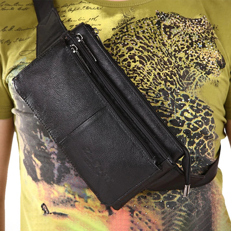Wide-strap leather bum bag