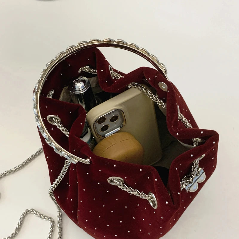 Corduroy handbag with chain strap