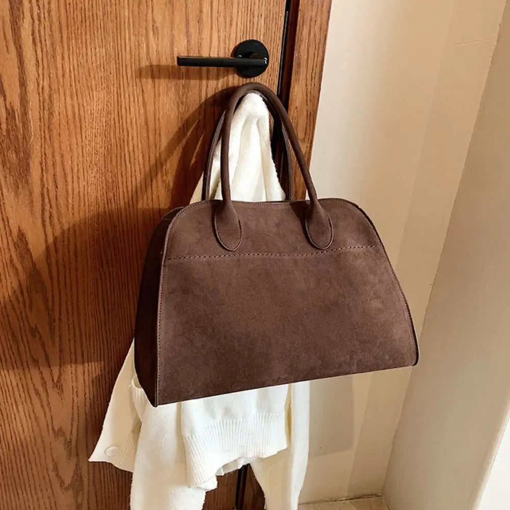 Suede handbag with double handle