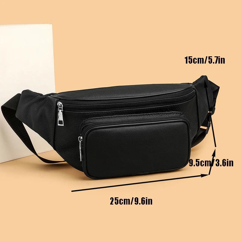 Large capacity leather bum bag for men