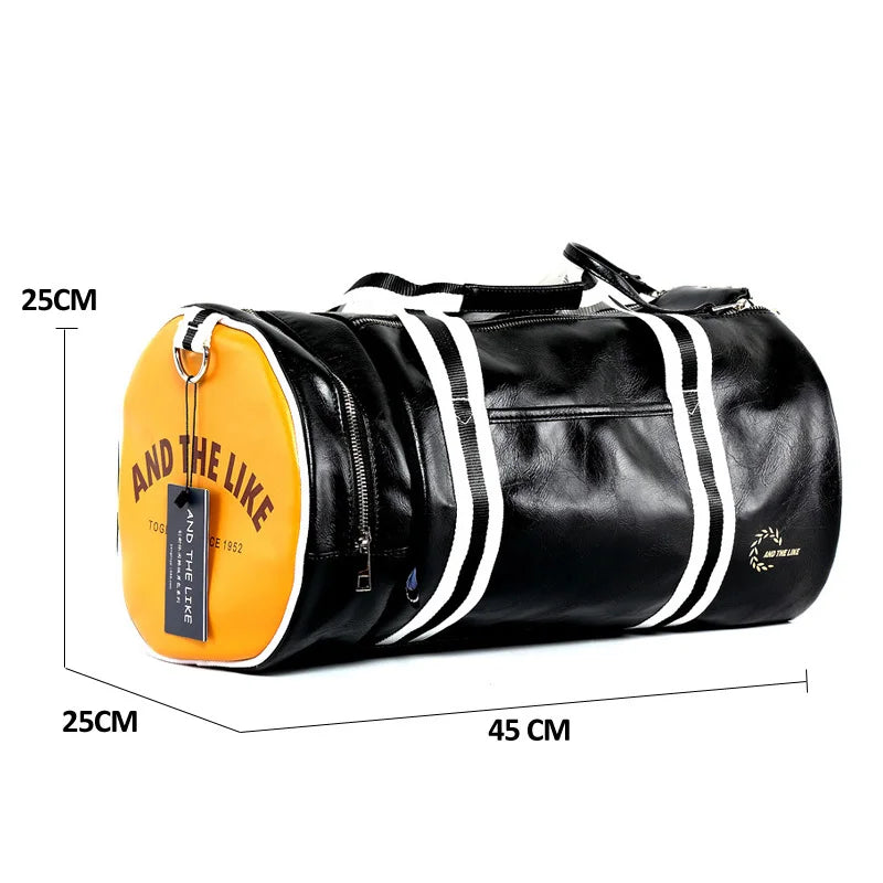 Two-tone leather overnight duffle bag