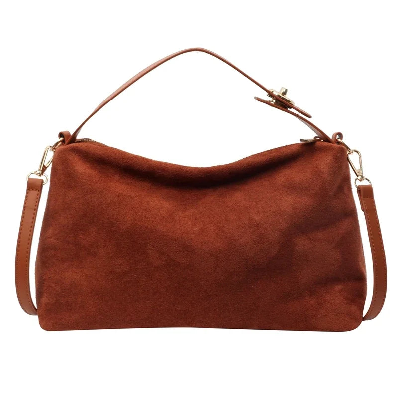 Everyday suede shoulder purse with secure zipper