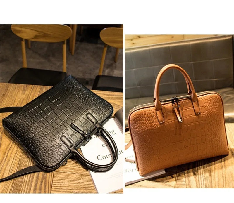 Zippered leather briefcase for laptop