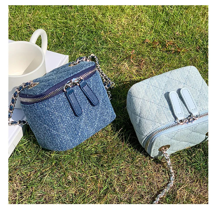 Retro chain strap denim shoulder handbag
