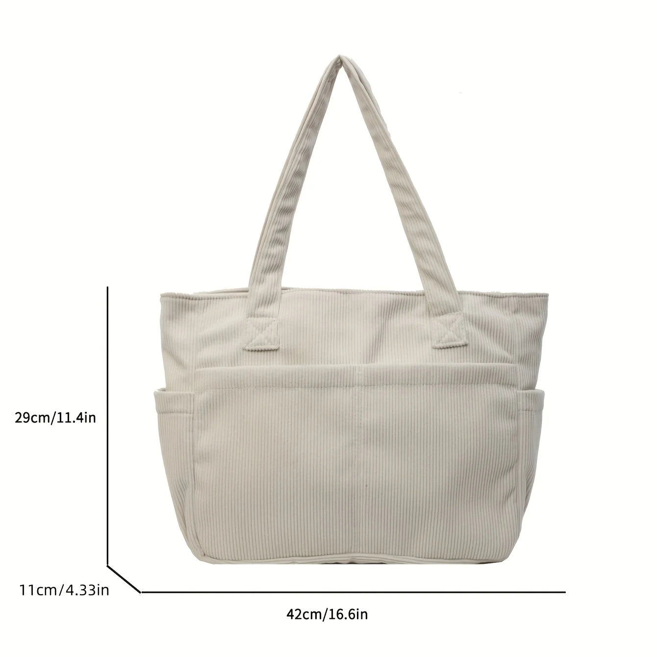 Large corduroy shoulder tote bag with multiple pockets