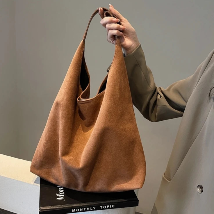Chic suede slouch shoulder bag