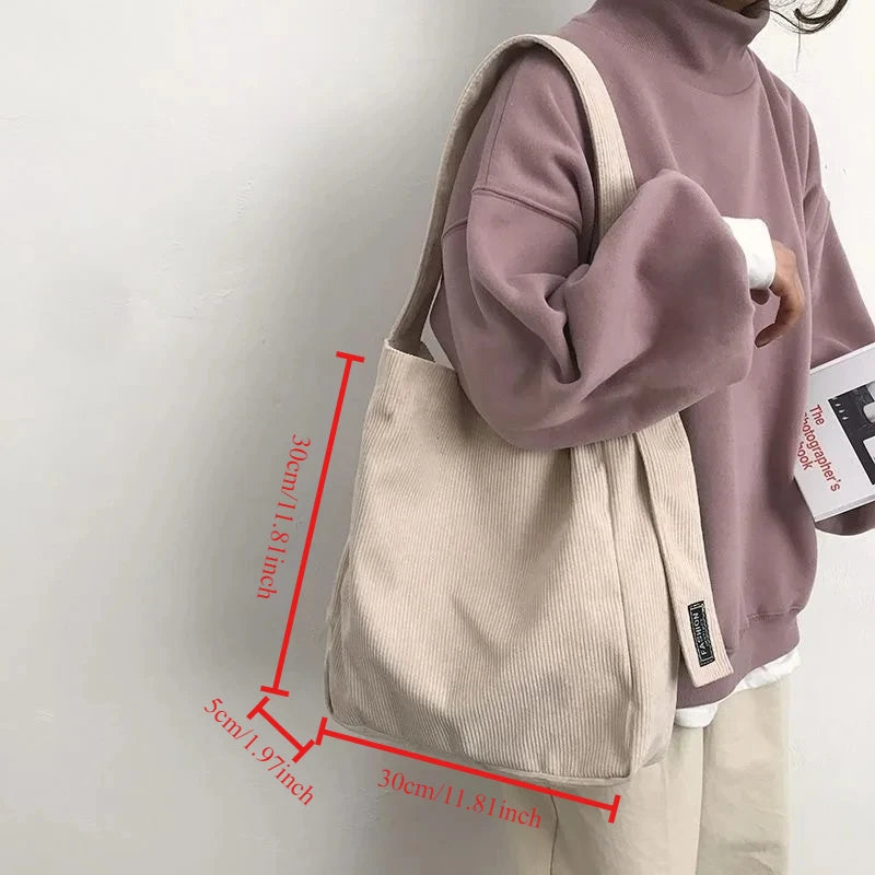 Large capacity corduroy shoulder tote bag for daily use