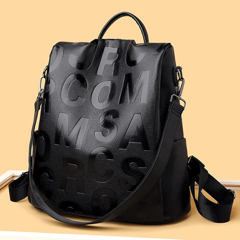 Urban chic anti-theft leather knapsack