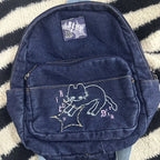 Cat-embroidered denim backpack