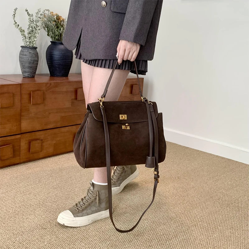 Chic suede handbag for work and city style