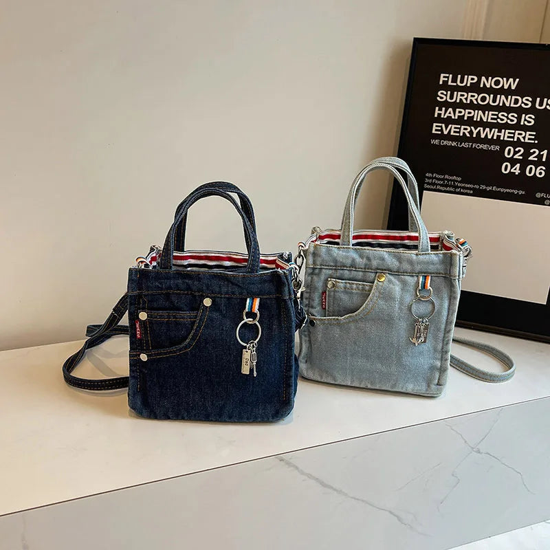 Mini boxy denim handbag