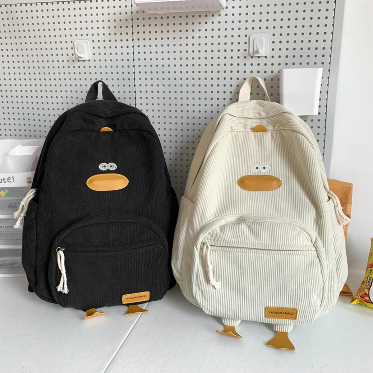 Cute duck corduroy backpack