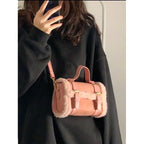 Suede shoulder handbag with fake fur