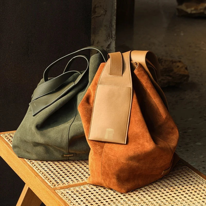 Large suede slouch bag