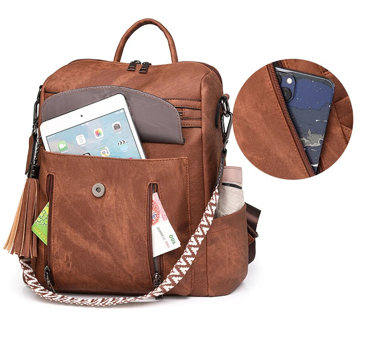 Vintage leather school knapsack