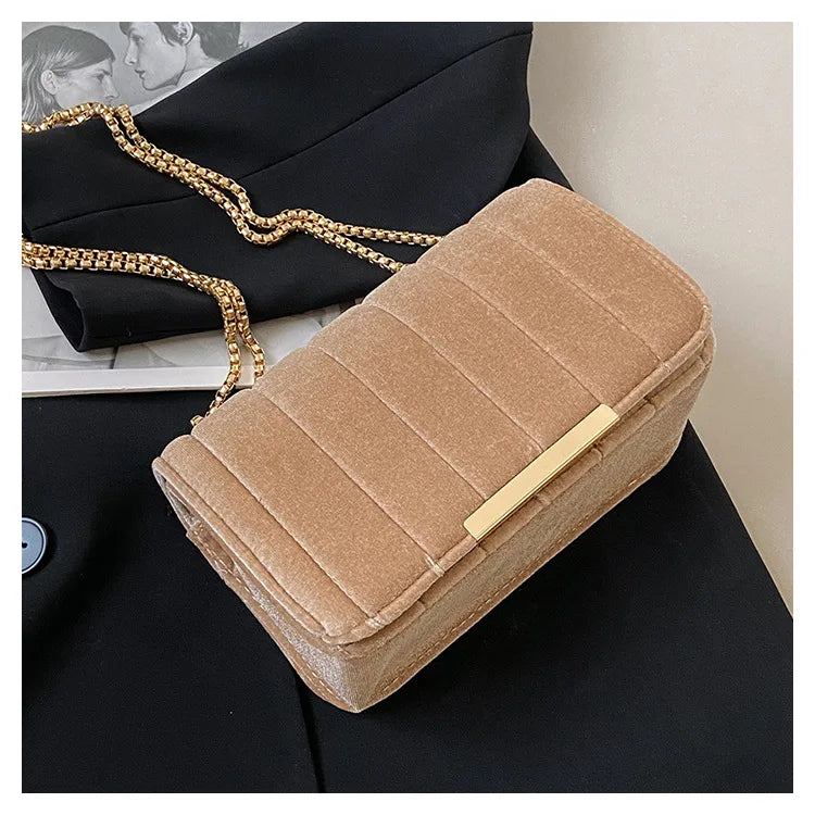 Luxury corduroy handbag with gold chain strap