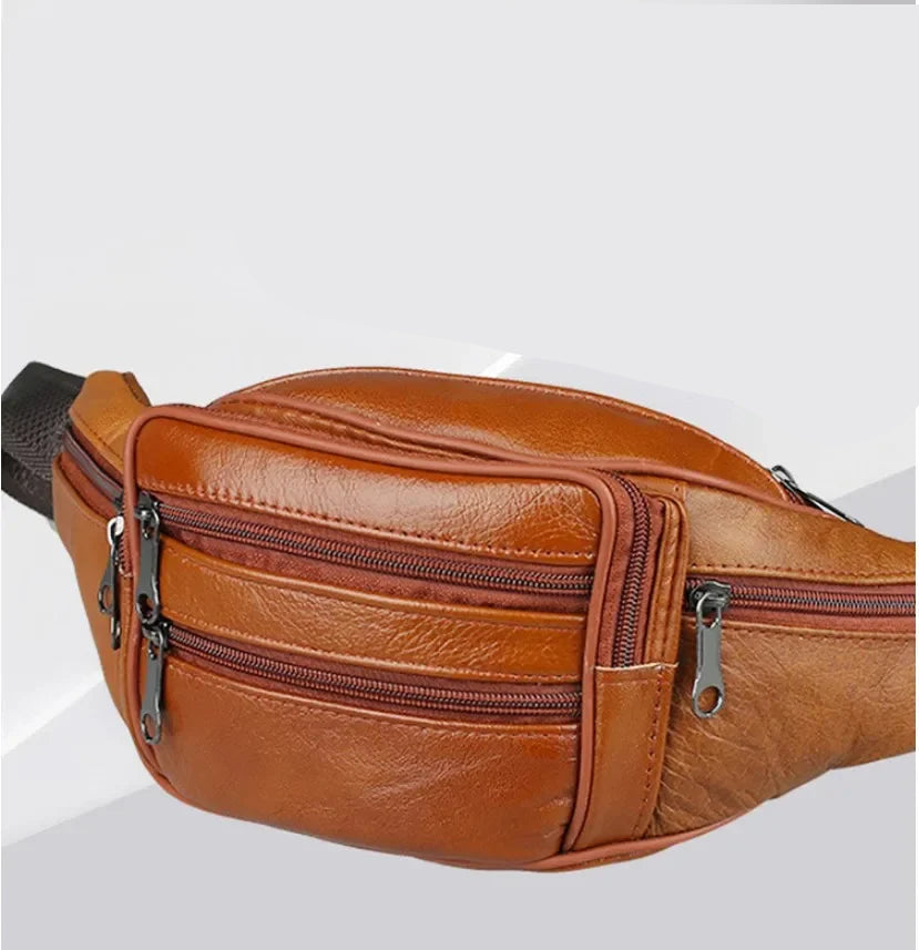 Multi-pocket leather waist bag