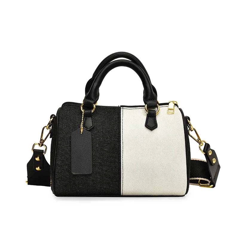 Retro large strap denim shoulder handbag