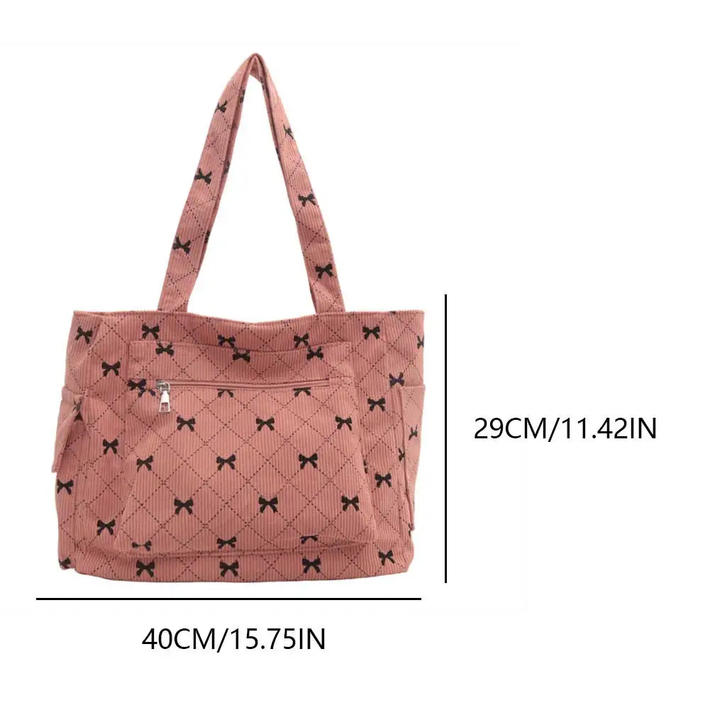 Bow pattern corduroy tote bag for women