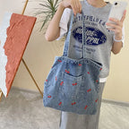 Denim tote bag with embroidery